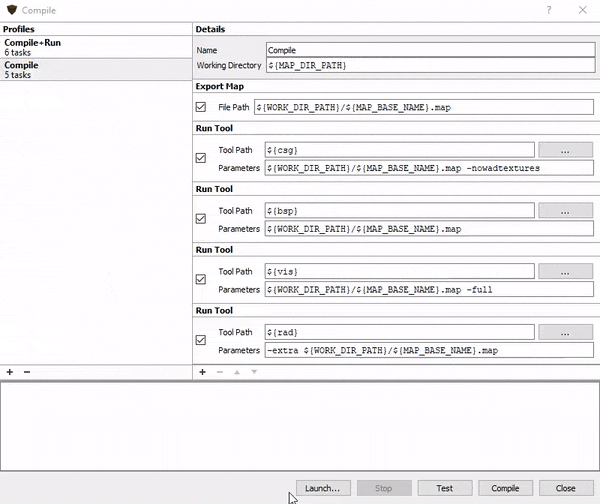 Setting up the engine profile to launch the map in-game