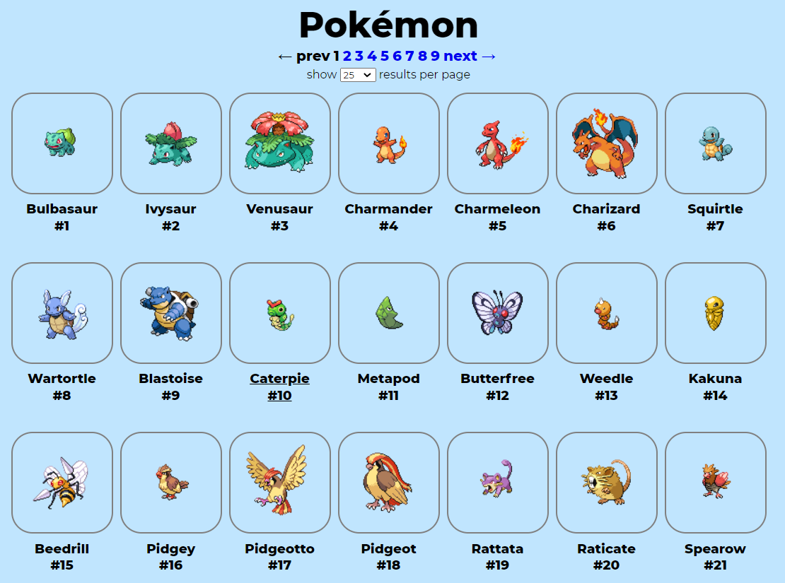 Pokémon listing