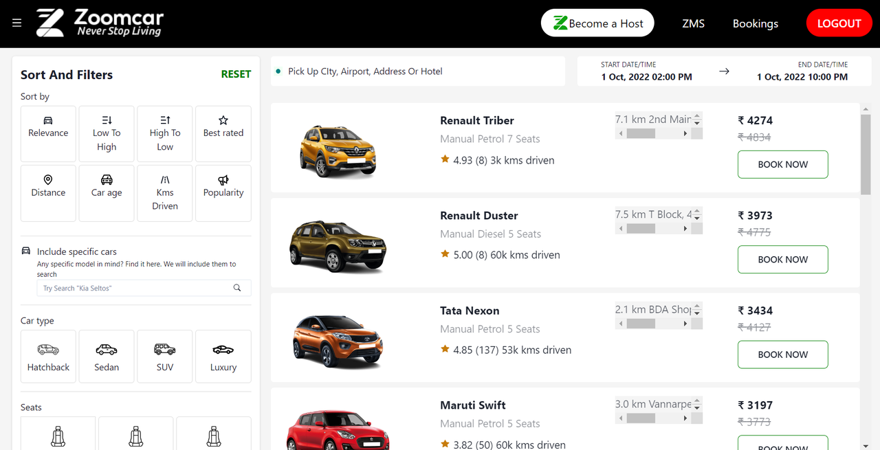 zoomcar register page