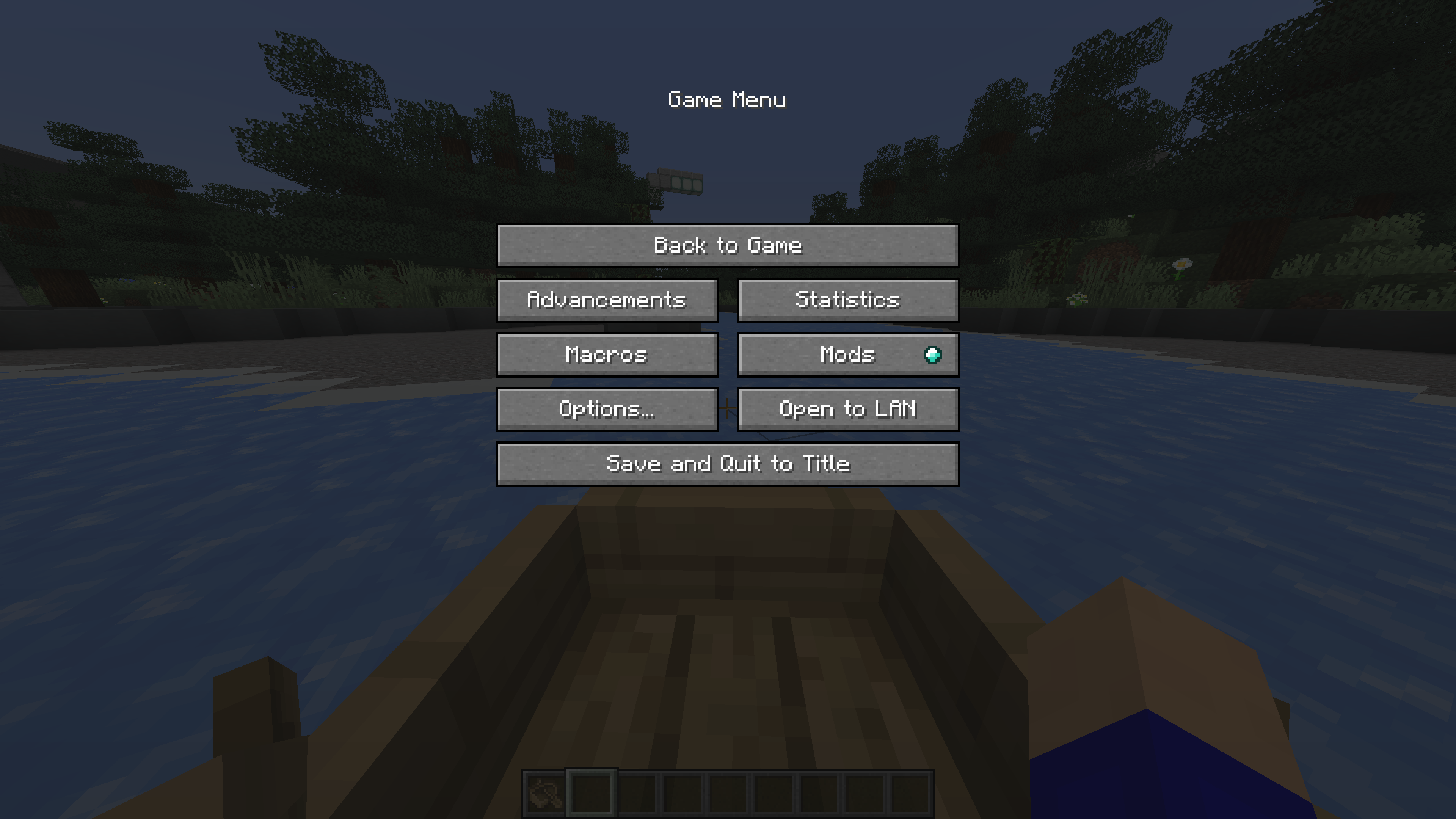 Minecraft pause screen with modified button