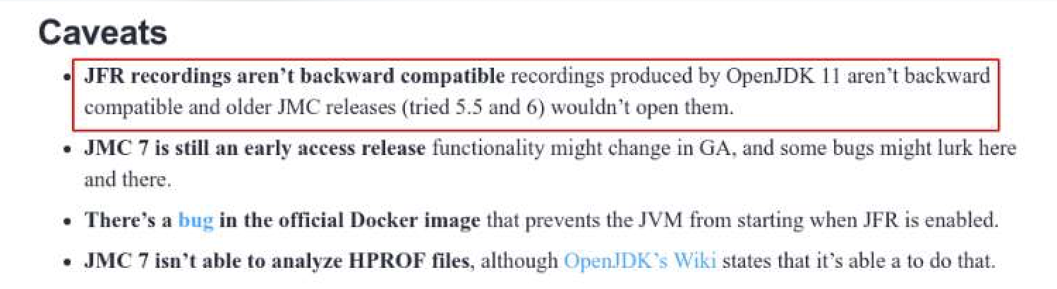 JDK11JFR不适配jmc6及以前版本