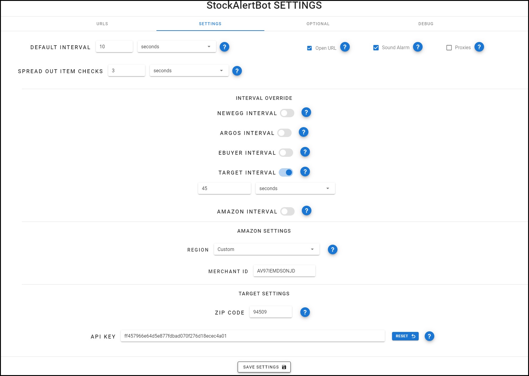 Screenshot of Settings