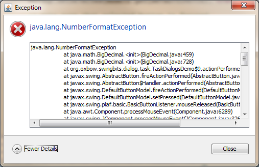 Windows LAF Exception Dialog