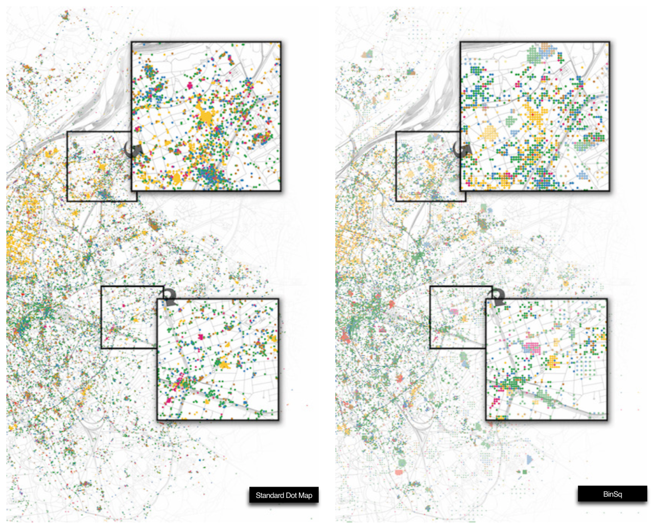 Standard dot map vs BinSq