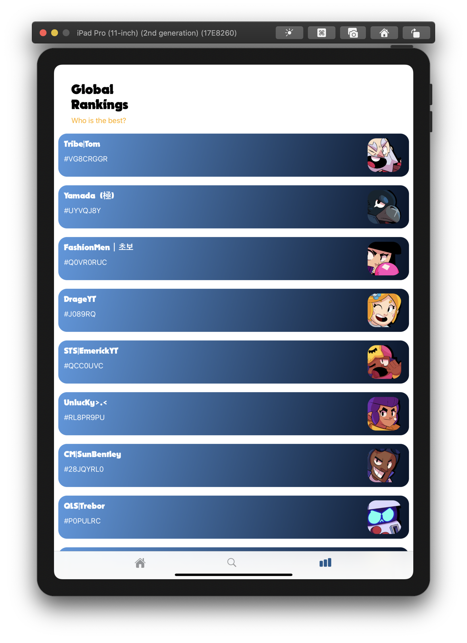 StatStars running on iPad