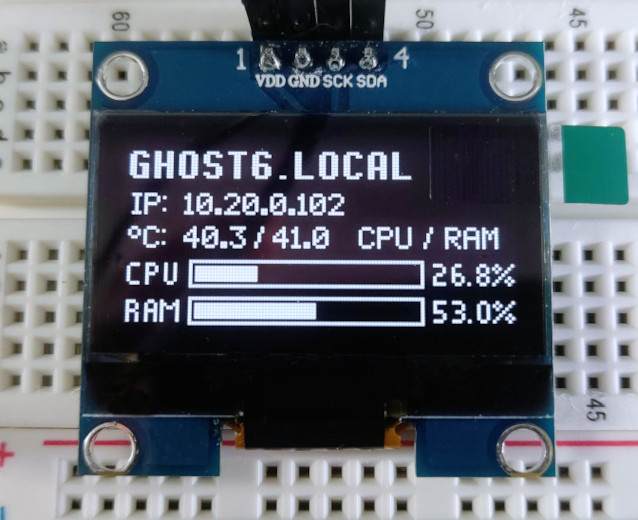 1.3" OLED display with oled-monitor running