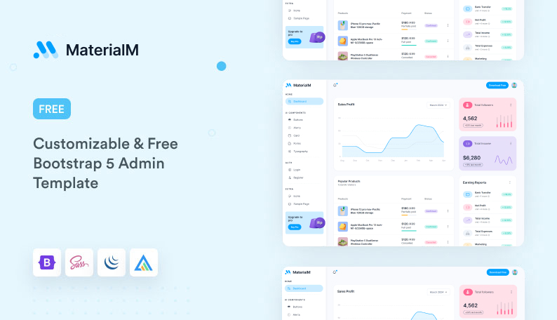 MaterialM Free Bootstrap Admin Demo Screenshot
