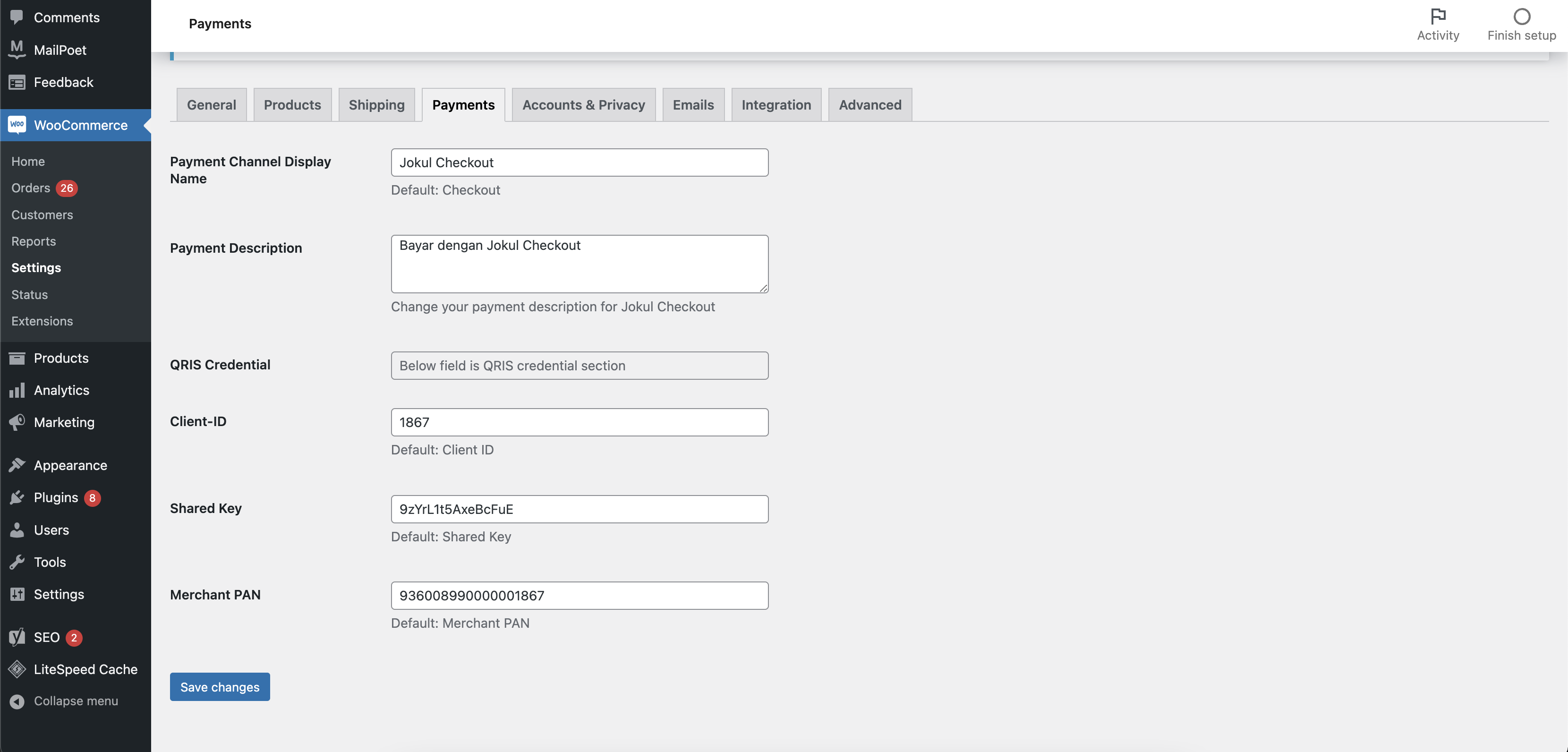 Jokul Checkout Configuration Details