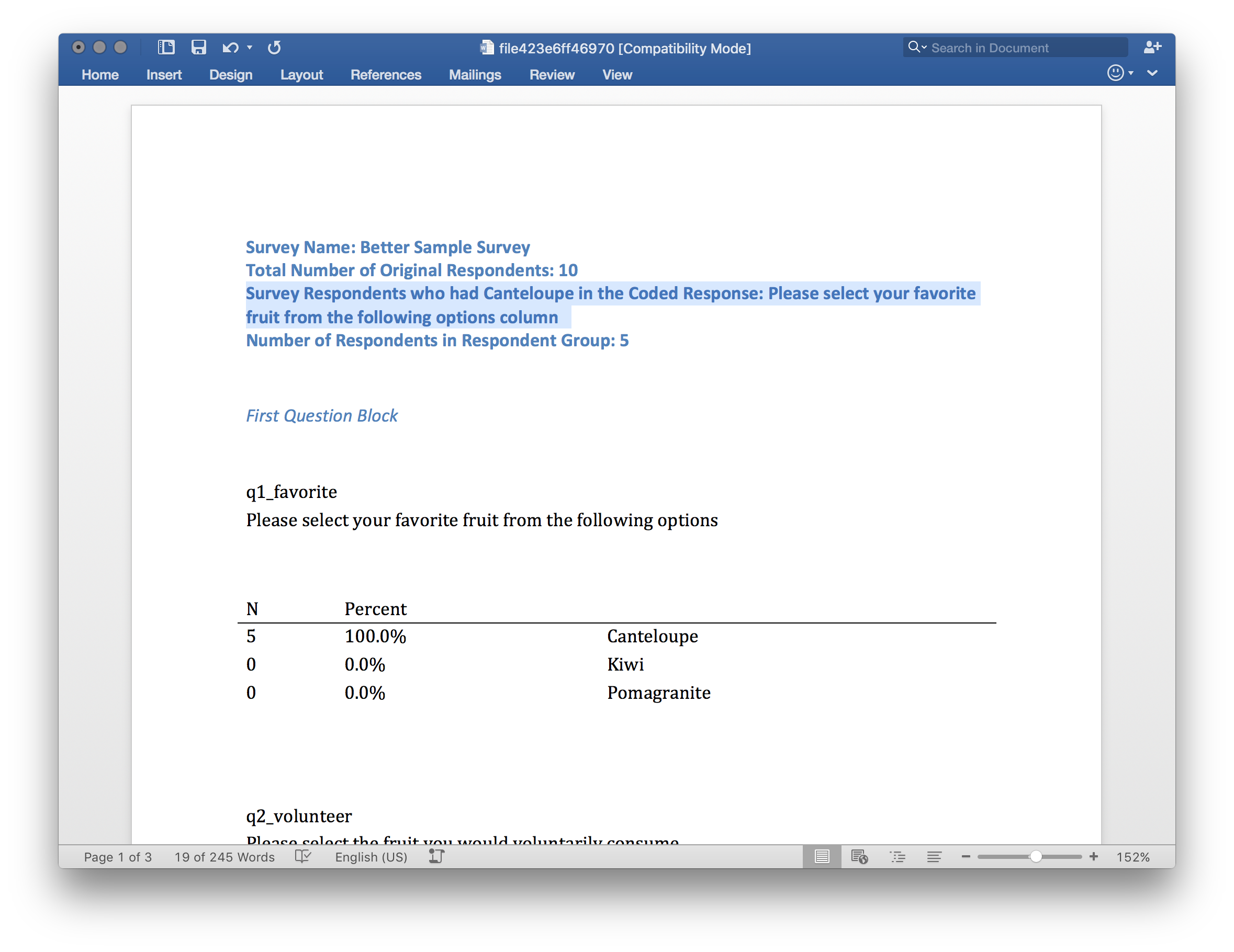respondents who chose canteloupe