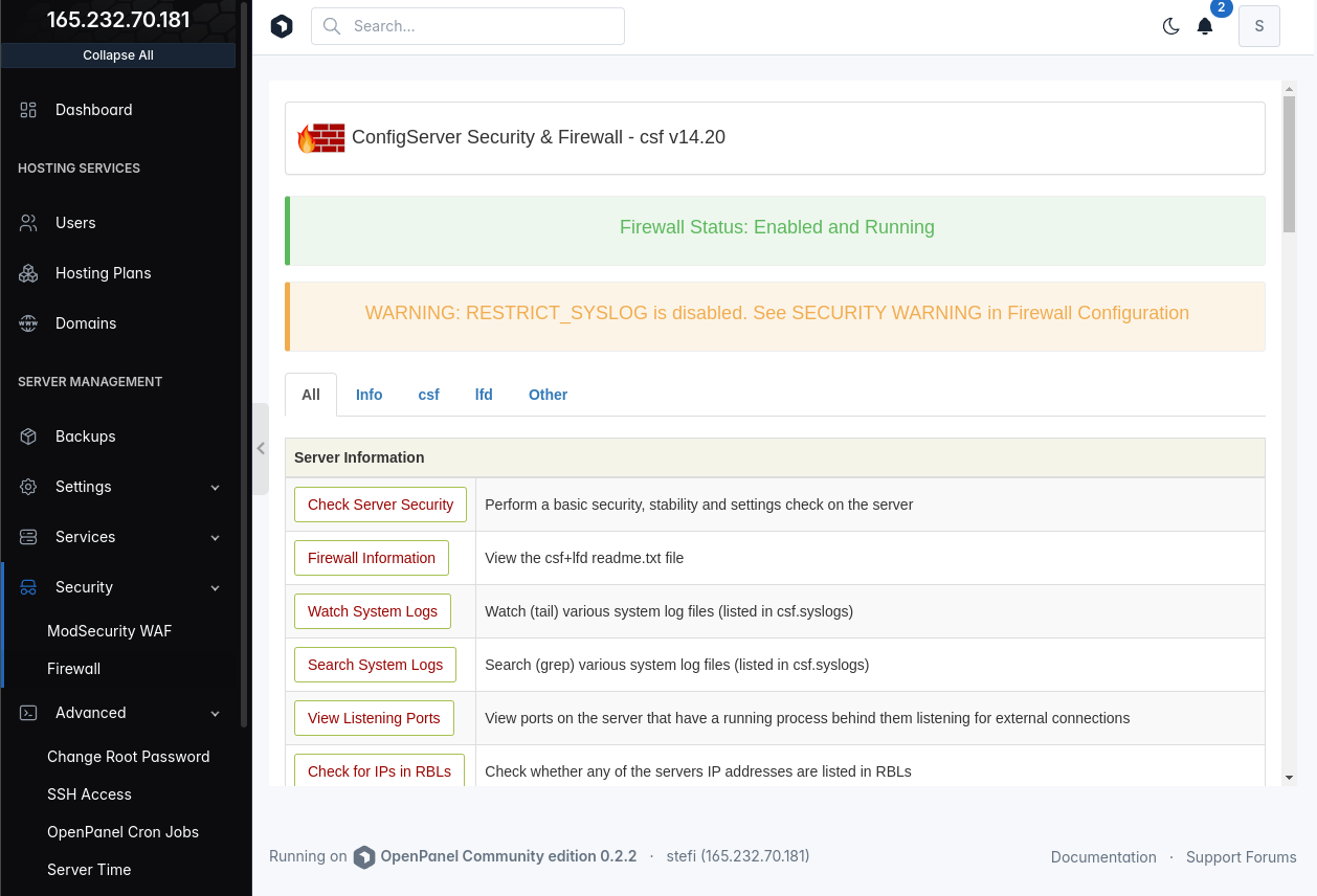 csf openpanel integration