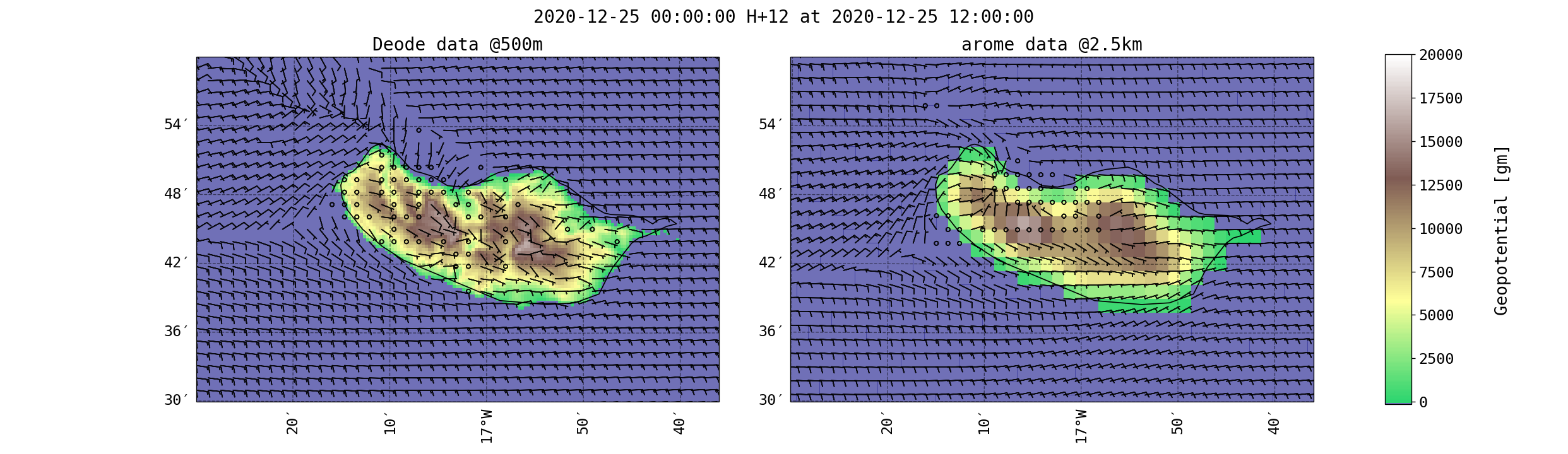 rain accumulation between AROME and DEODE runs