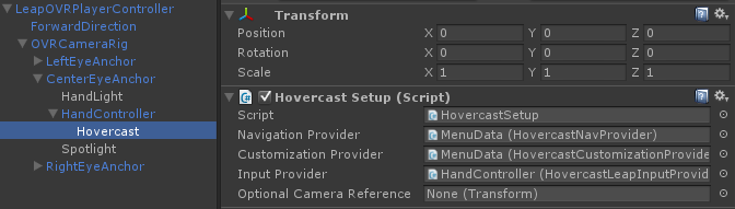 HovercastSetup is a child of HandController