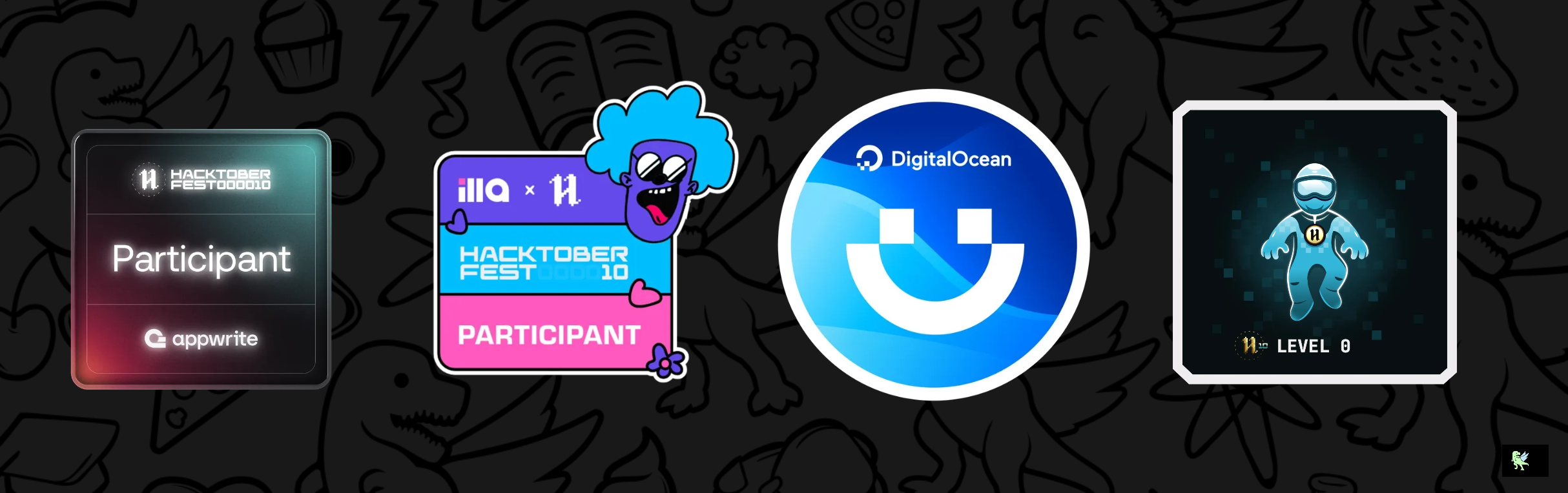 An image of @deepthecoder's Holopin badges, which is a link to view their full Holopin profile