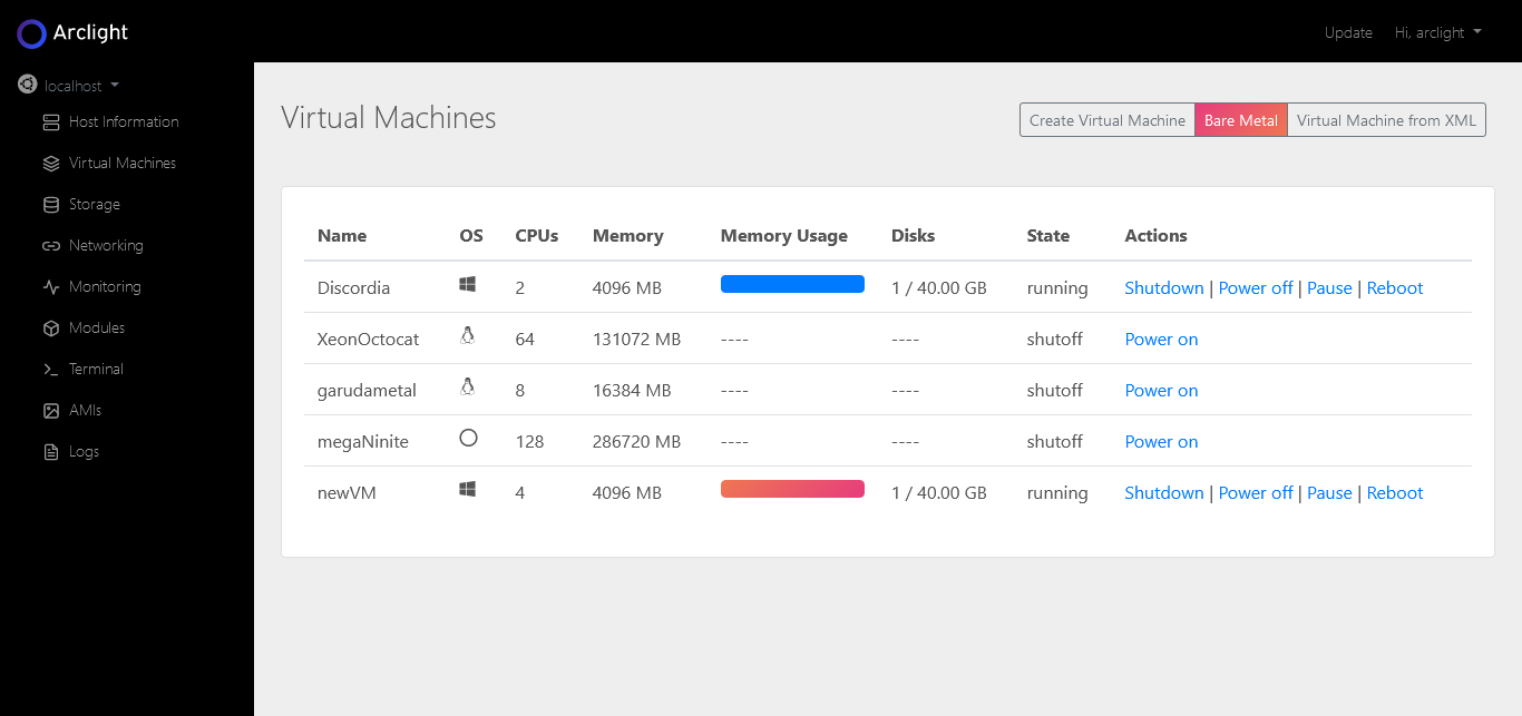 Arclight Dashboard