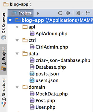 Estrutura física do projeto no PHPStorm IDE