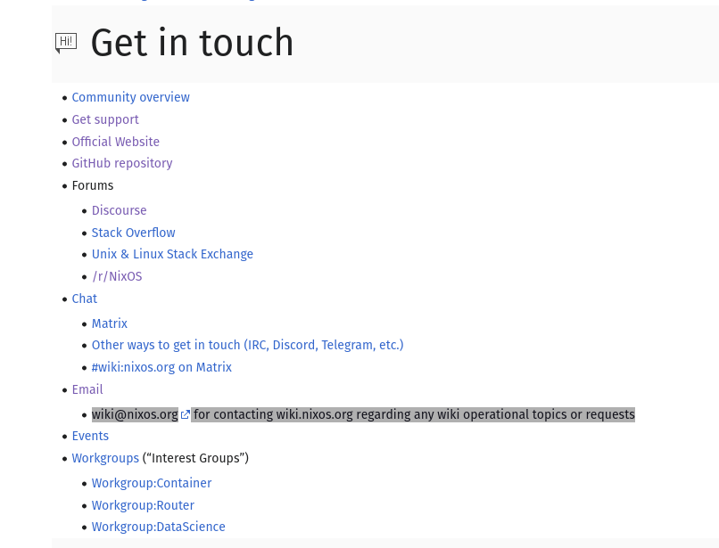 get in touch section on wiki