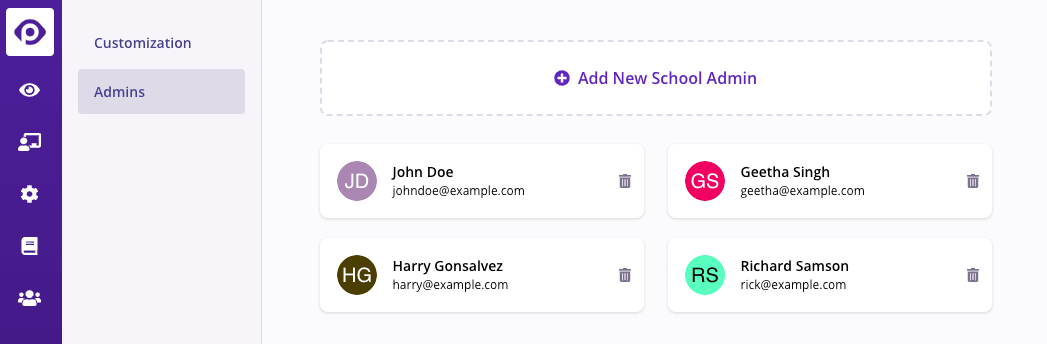 School's Admin List Page