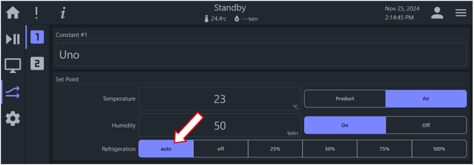 Set refrigeration to Auto