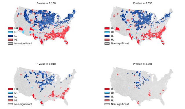 LISA Maps of US County Homicide Rates