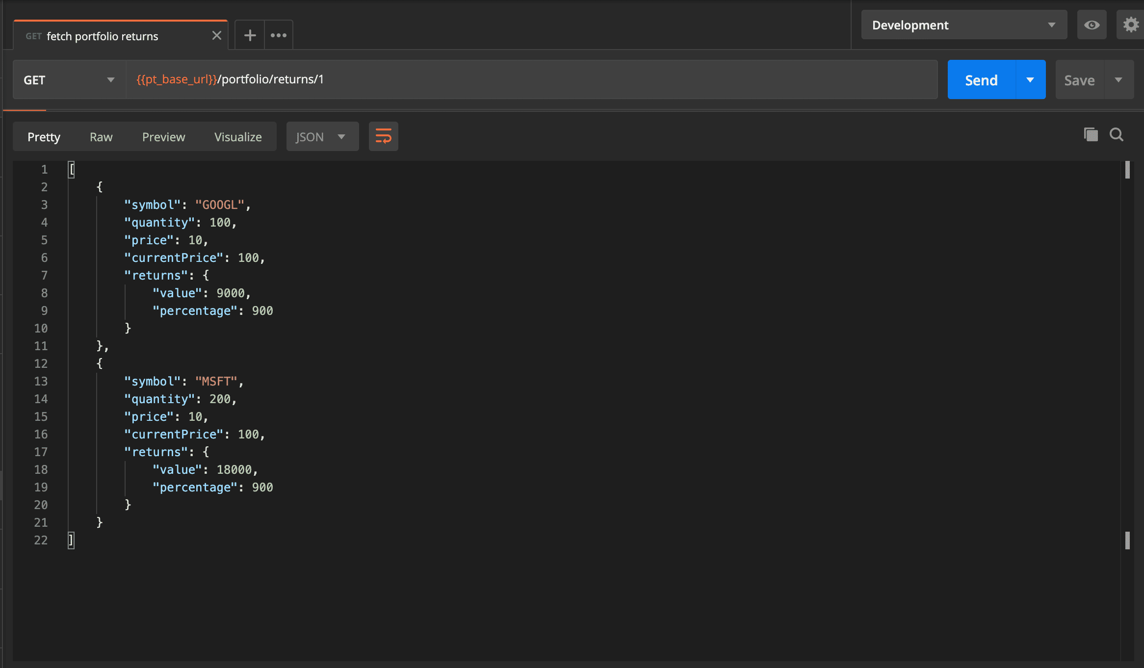 Get Stock Returns Example