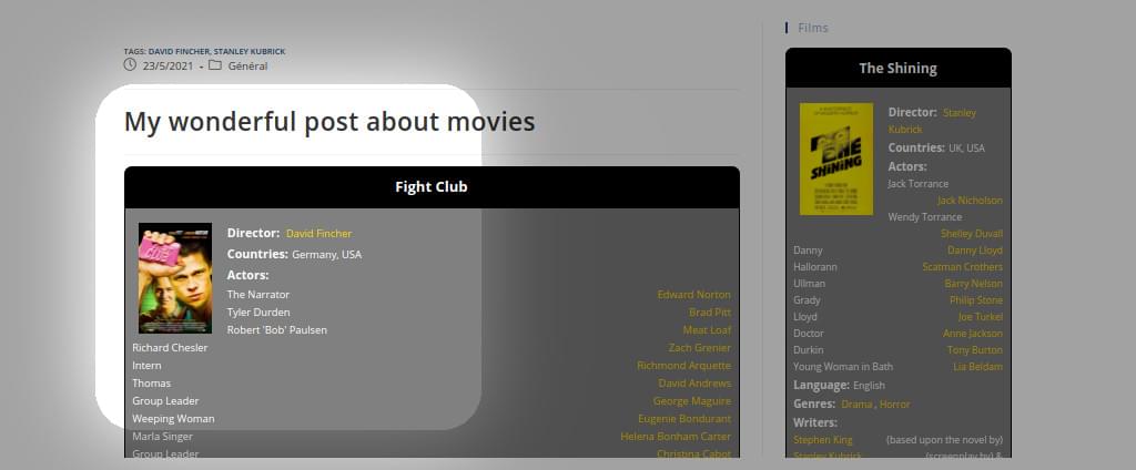 How movie's data is displayed "inside a post" 