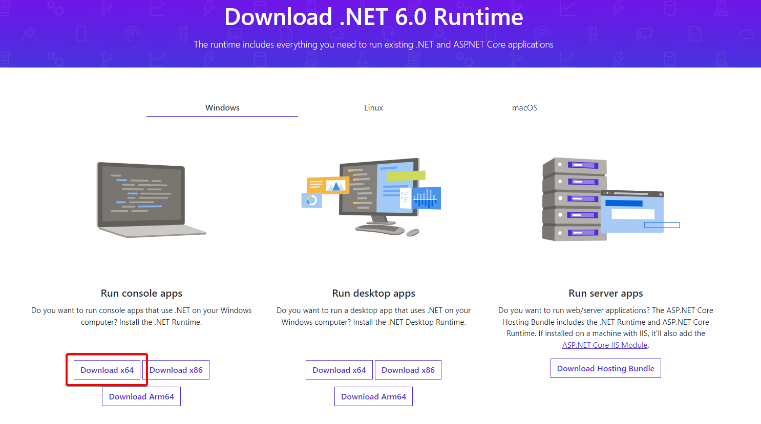 .NET 6 download button