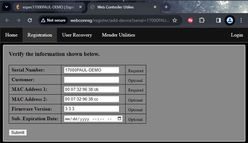 Device registration and verification on Database Server