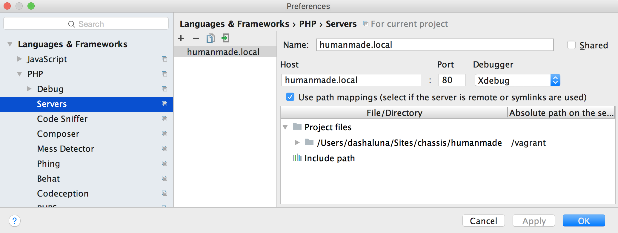 Server mapping in PHPStorm