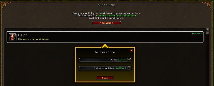 The actions tab