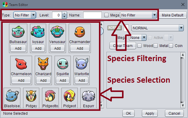 Species selection and addition