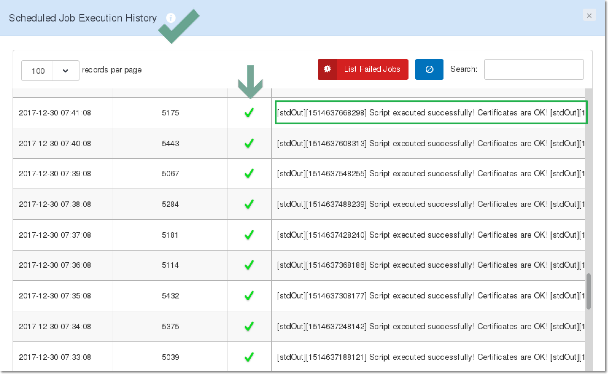 WLSDM for WebLogic: Scheduled Job Execution History