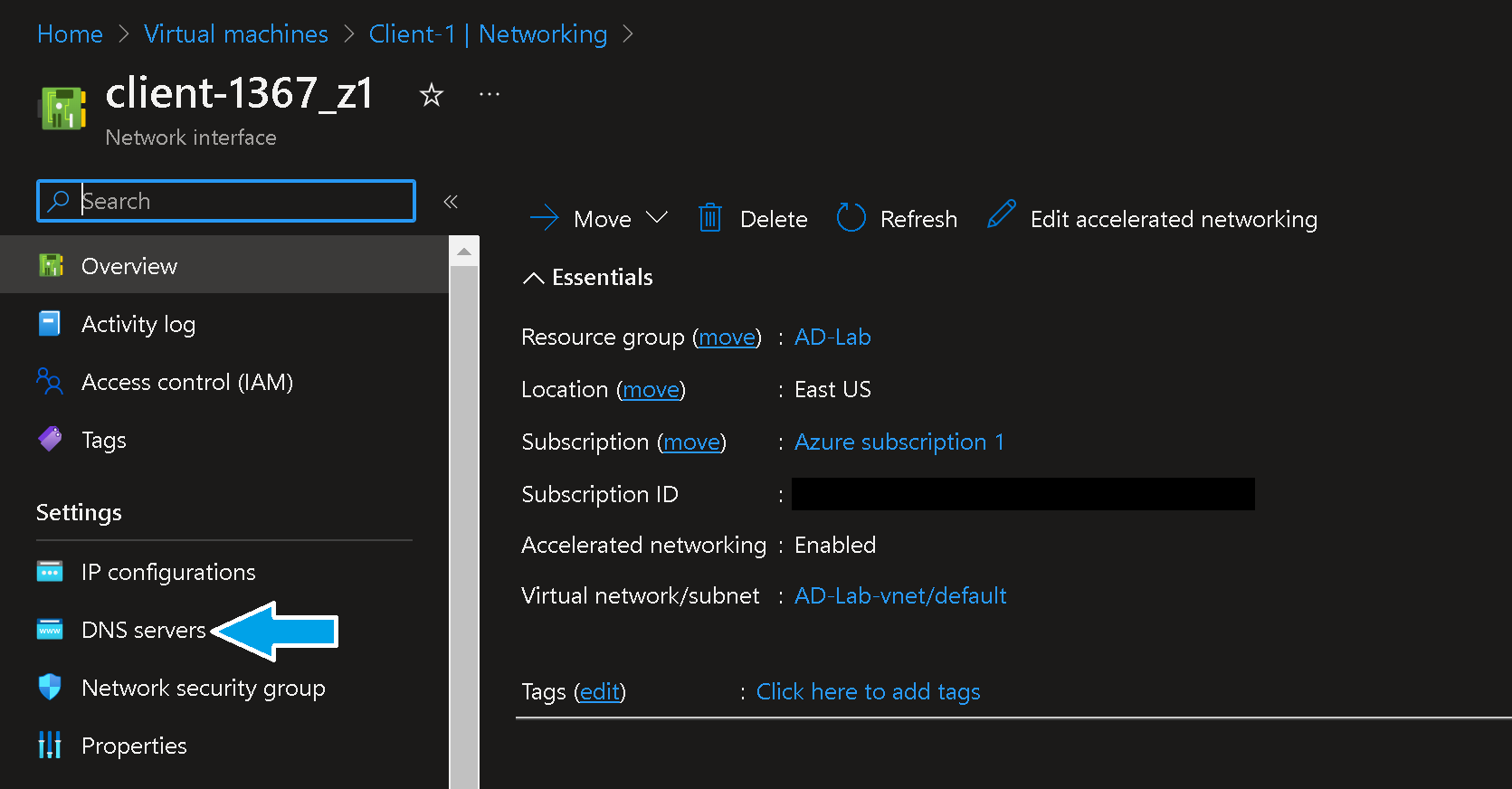 select network inferface client 1