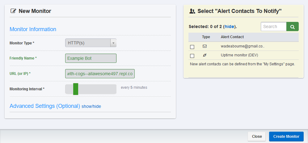 Uptime robot example