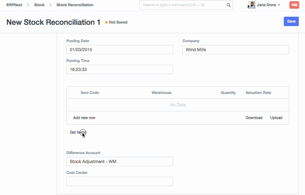 Stock Reconciliation items