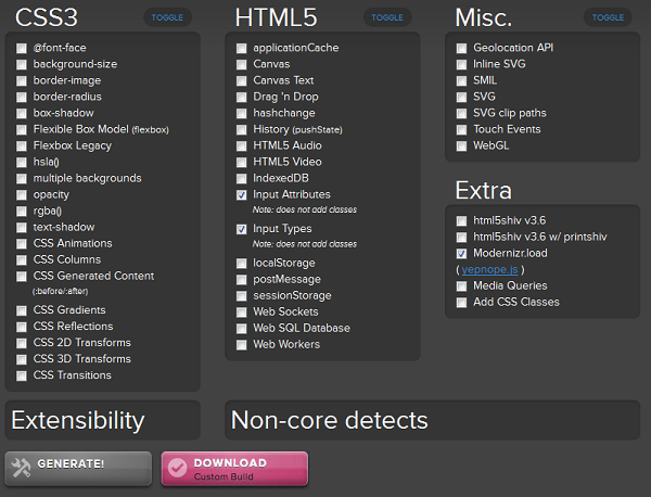 Modernizr build