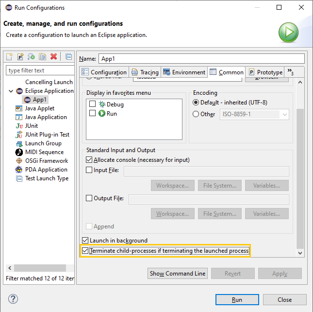 configure child process termination