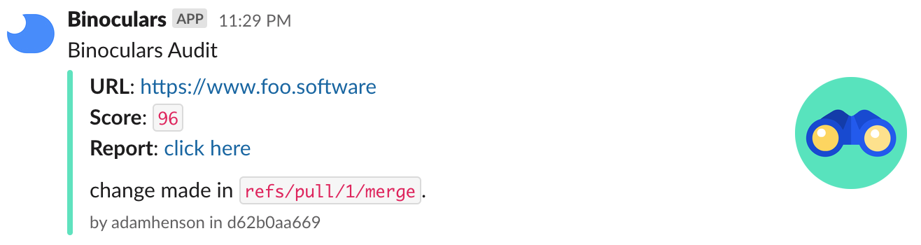 Binoculars GitHub action Slack notification