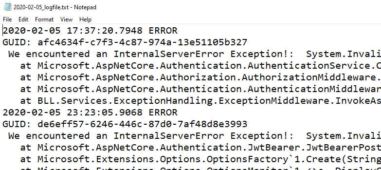 Image of exception logging