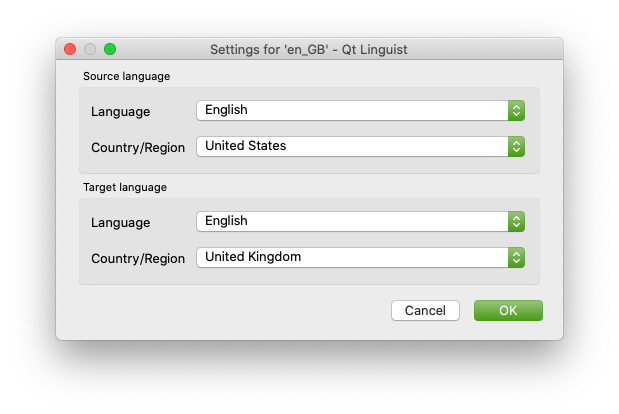 Translation File Settings dialog in Qt Linguist