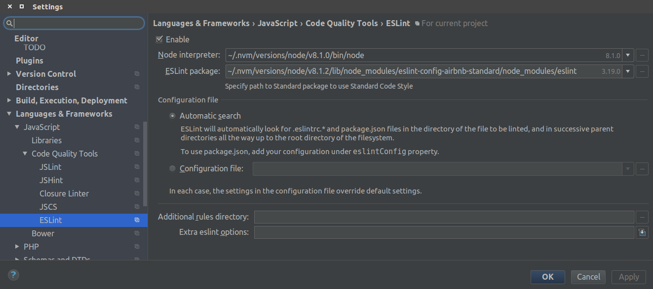 ESLint settings