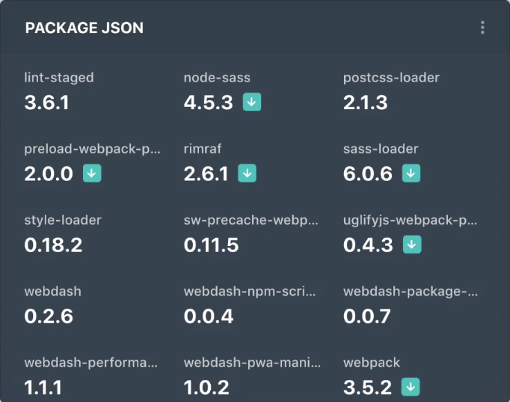 Webdash package JSON