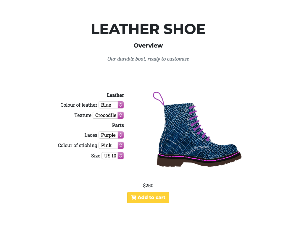 Prototype of leather shoe customisation