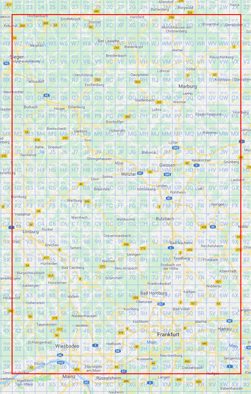 Regions in area 9F2C (northern Germany)