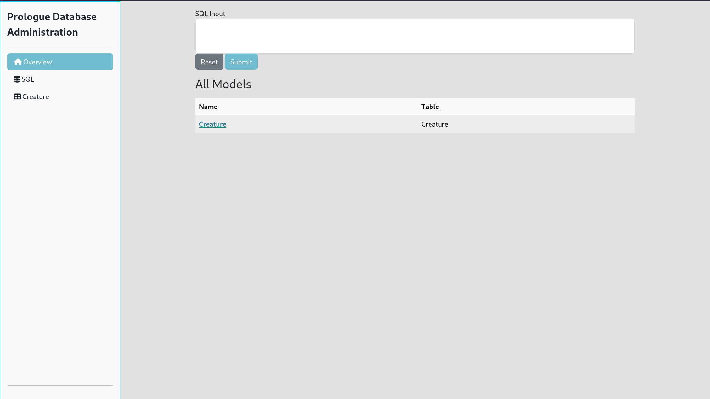 Table overview of all tables in example