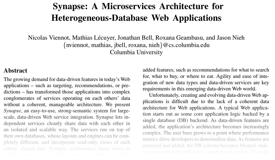 Synapse: A Microservices Architecture for Heterogeneous-Database Web Applications