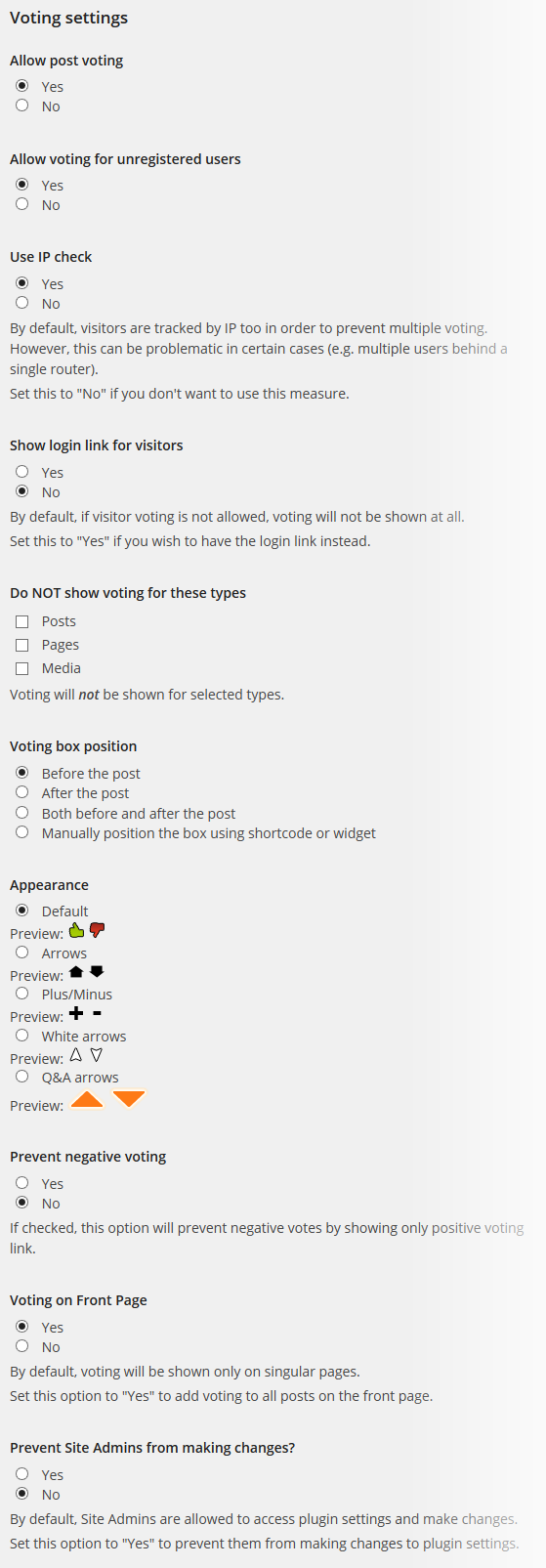 Post Voting - Settings