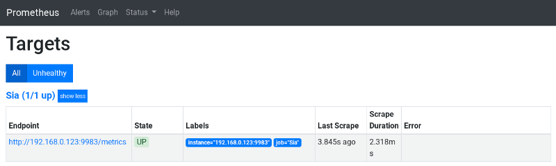 Prometheus is scraping sia_exporter