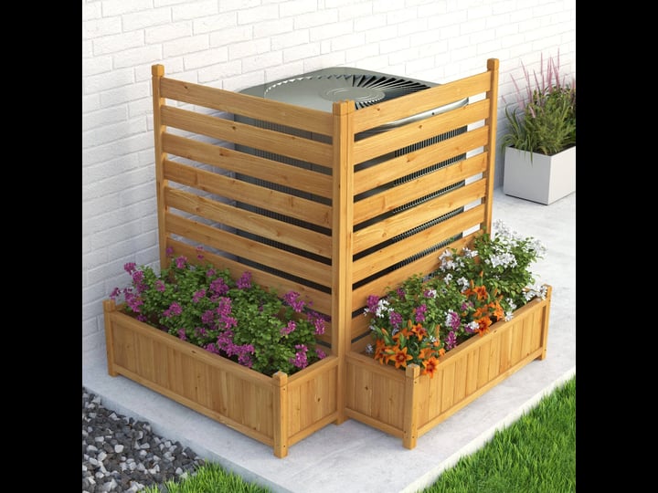 gdlf-air-conditioner-fence-outdoor-wood-privacy-screen-with-planter-box-no-dig-kit2-panels-beige-1