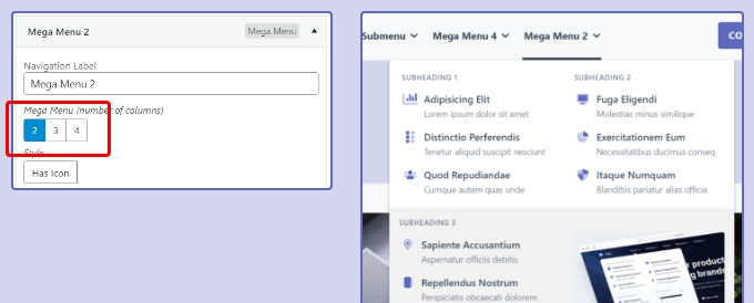 Edje WordPress - Mega Menu Settings 2 Columns