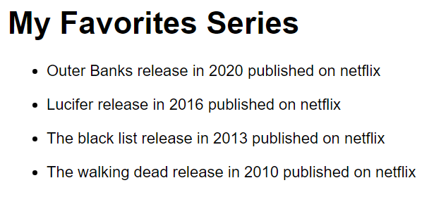 Favorites Movies or Series Output.